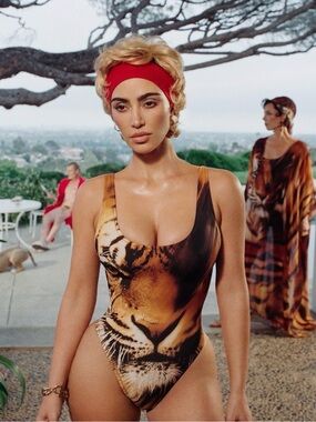 SKIMS X ROBERTO CAVALLI SCOOP NECK ONE PIECE IN TIGER FACE PRINT